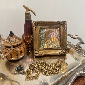 Tiny vanity size Mucha art in gilded mini frame